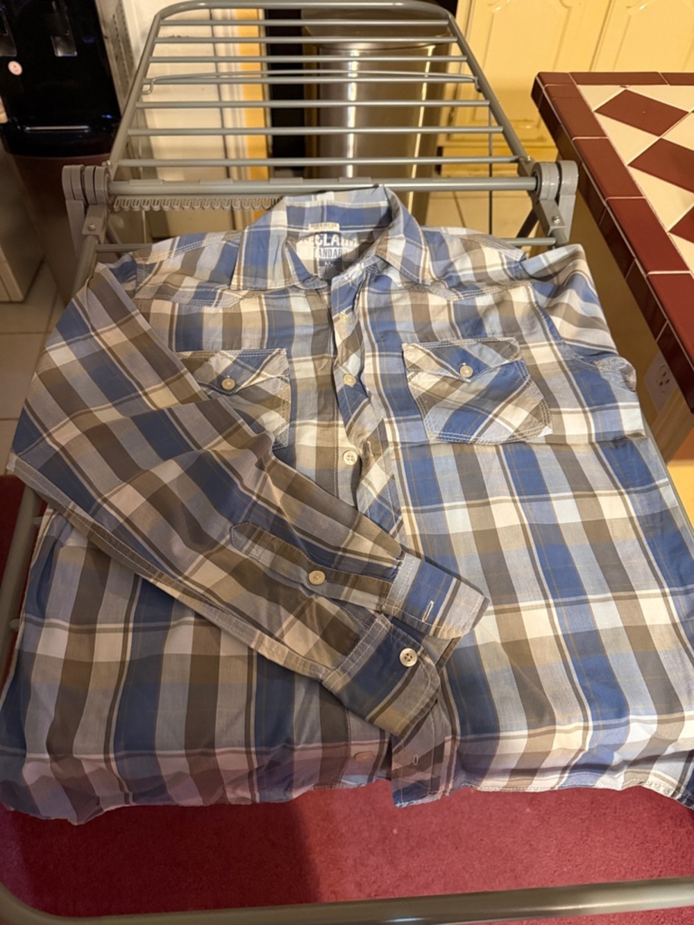 Earl Jeans Blue and Gray Plaid Button-Down Shirt